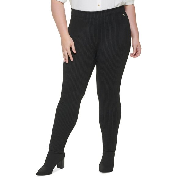 Calvin Klein Womens Plus Pinstripe Pull-On Skinny Pants Size 0X Black